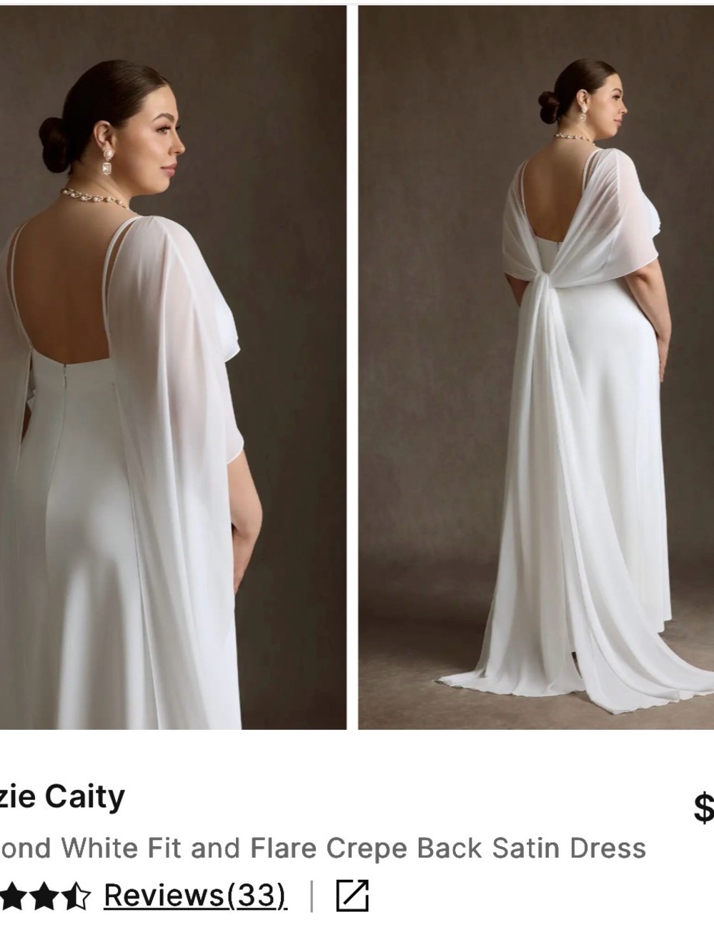 Azazie Diamond White Backless Fit & Flare Dress with Draped Cape